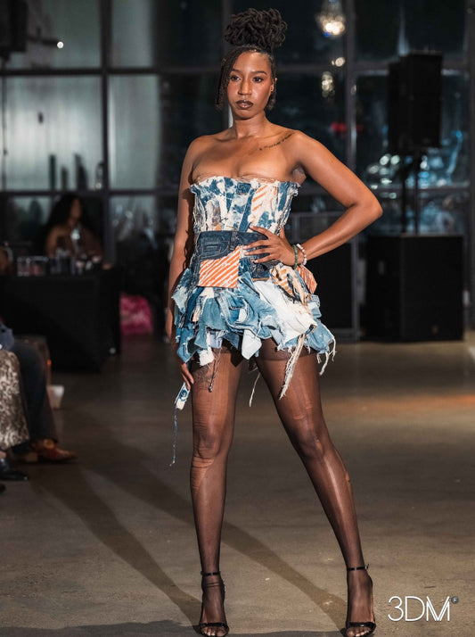 The Denim Reconstruction Mini Corset Dress